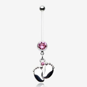 Adorable Little Feet Sparkle Bio-Flex Pregnancy Belly Button Ring